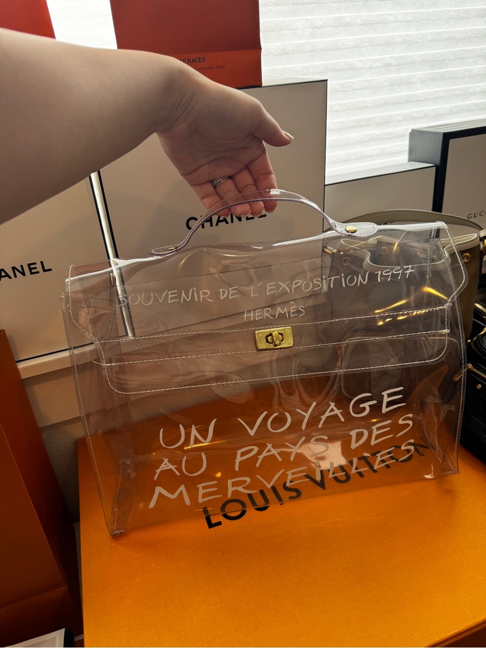 HERMES vinyl transparent Kelly PVC bag ‘Souvenir de l'Exposition' Handbag